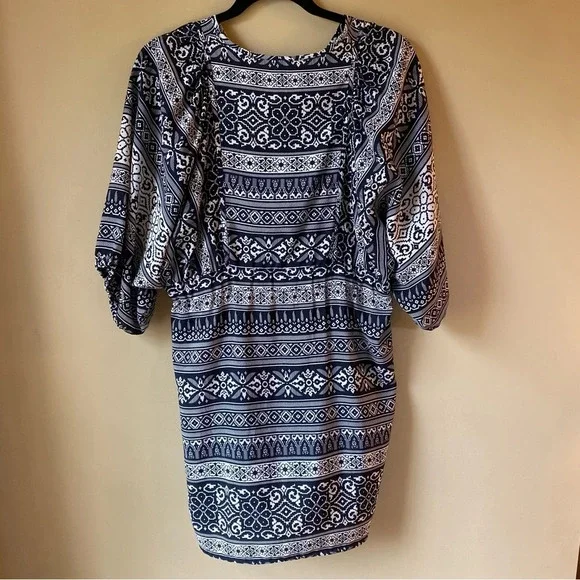 H&M Black and Cream Boho Balloon Sleeve Dress Size 4 - Picture 6 of 9